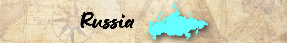 Neutral background with the word &ldquo;Russia&rdquo; and a map of the region in blue.